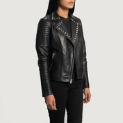 
Black Sheepskin Leather Biker Jacket - عرض خلفي يوضح تفصيل الأكتاف المتقن والحاشية النظيفة