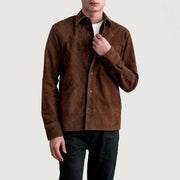 Scout Mocha Suede Leather Shirt رجالي in Brown Goatskin Suede - Front Profile View &amp; Tailored Silhouette | Buy Online