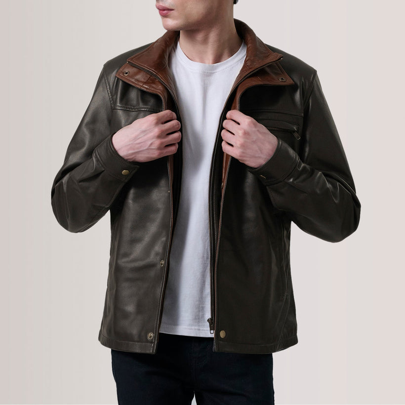 Sean بني Leather Classic جاكيت جلد رجالي