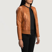
Tan Brown Sheepskin Leather Biker Jacket - عرض خلفي يوضح تفصيل الأكتاف المتقن والحاشية النظيفة