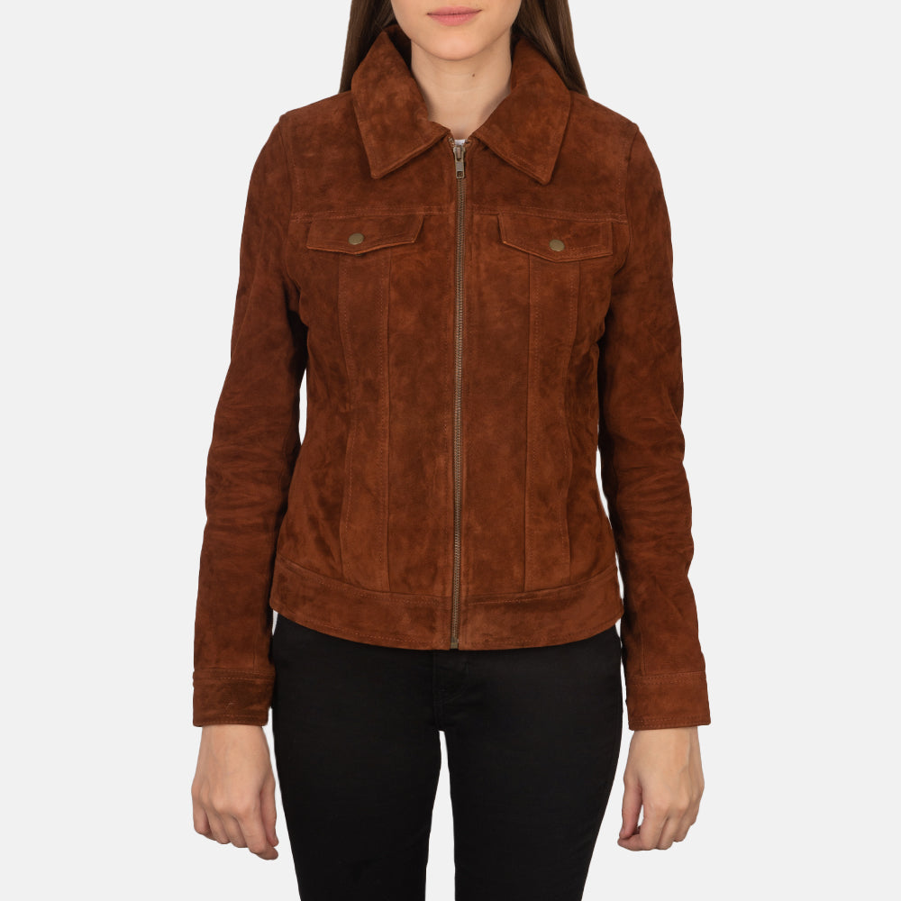 
Brown Goatskin suede Jacket - عرض خلفي يوضح تفصيل الأكتاف المتقن والحاشية النظيفة