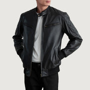 Men's Sven Mocha Suede Bomber Jacket - Lateral Side Profile View Showing Sleeve Cut &amp; Athletic Taper Fit