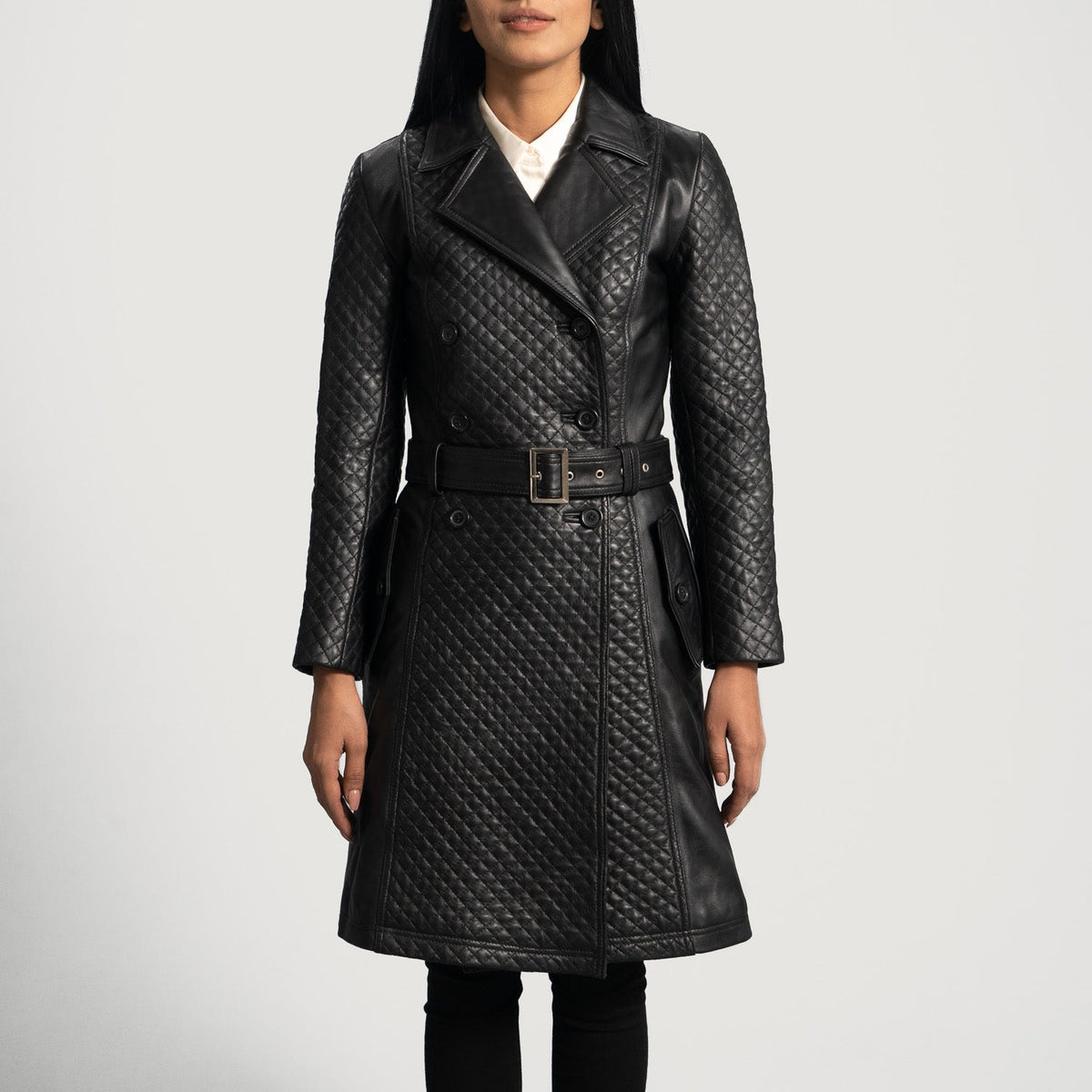 
Sweet Susan أسود معطف ترنش جلد نسائي in Black Sheepskin Leather - عرض أمامي وقَصّة مفصلة أنيقة | شراء أونلاين عبر المتجر الرسمي