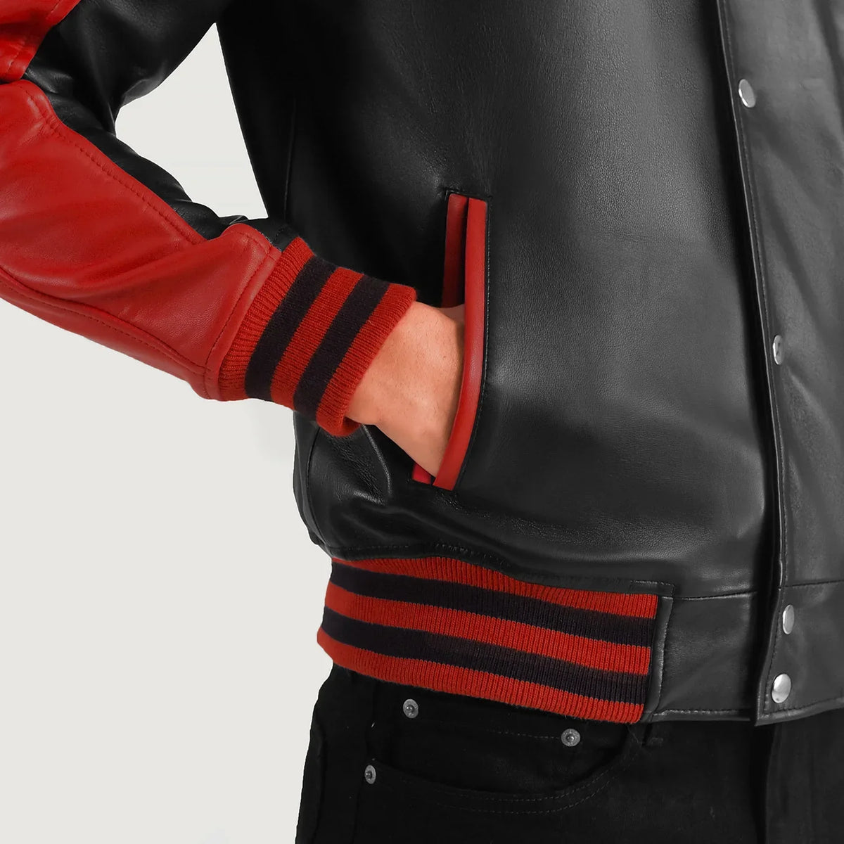 Terrance أسود Varsity جاكيت جلد رجالي – alternate product view 6