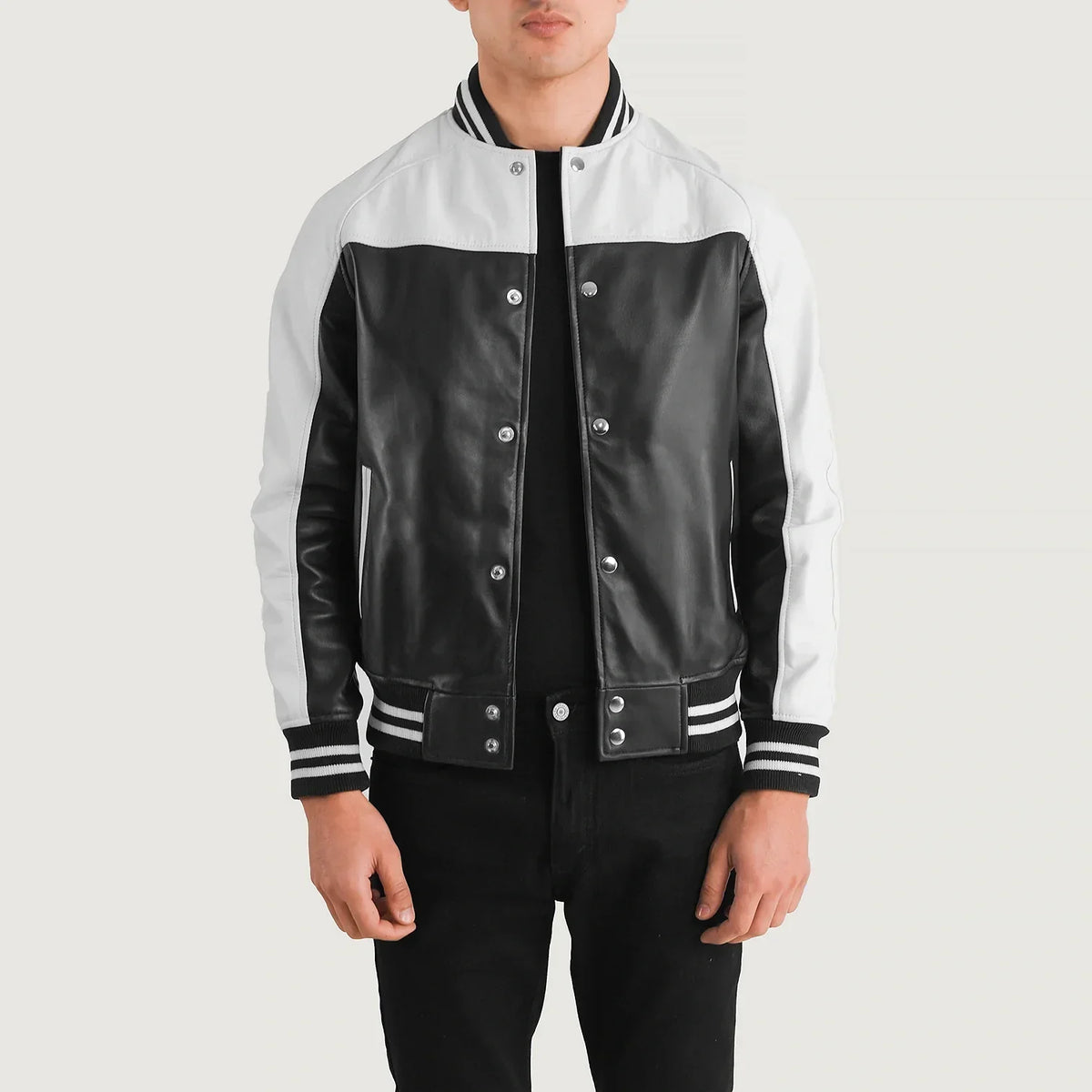 Terrance أسود Varsity جاكيت جلد رجالي – alternate product view 1