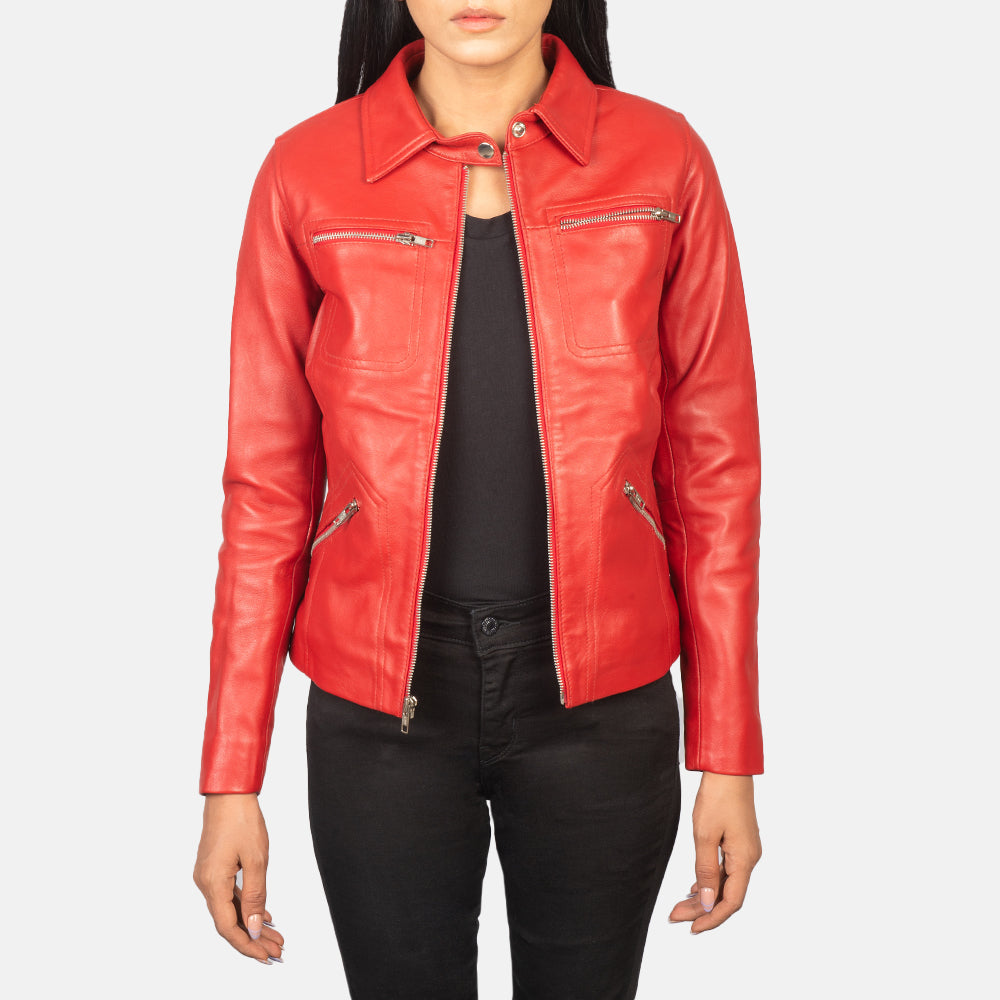 
Tomachi Red Leather Jacket in Red Sheep Skin Leather - عرض أمامي وقَصّة مفصلة أنيقة | شراء أونلاين عبر المتجر الرسمي