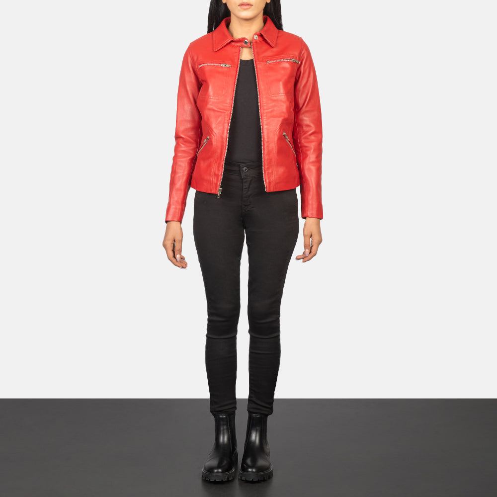 
Tomachi Red Leather Jacket - عرض جانبي يوضح قَصّة الأكمام المريحة
