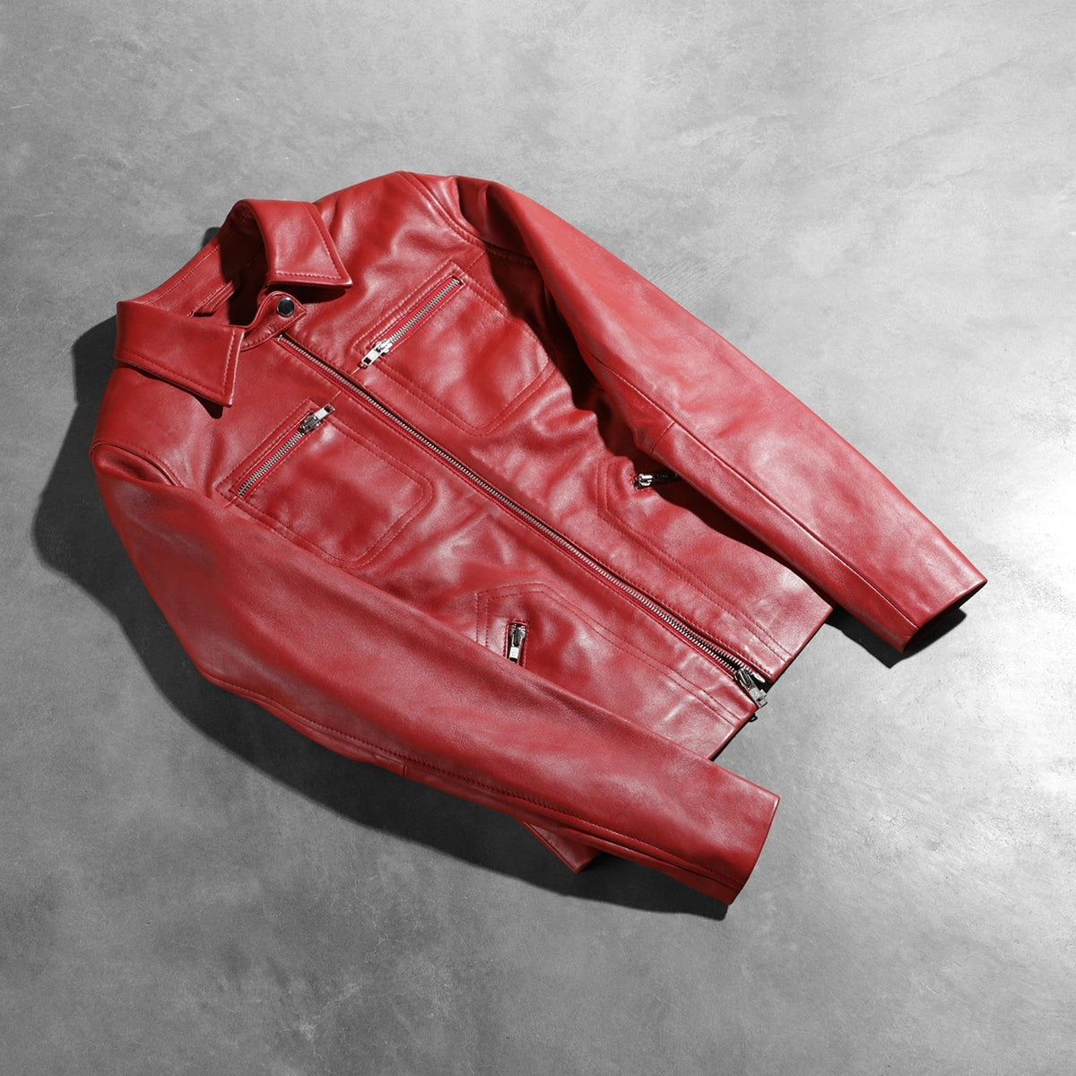 
Open hem & Hem Craftsmanship Construction Detail on Tomachi Red Leather Jacket