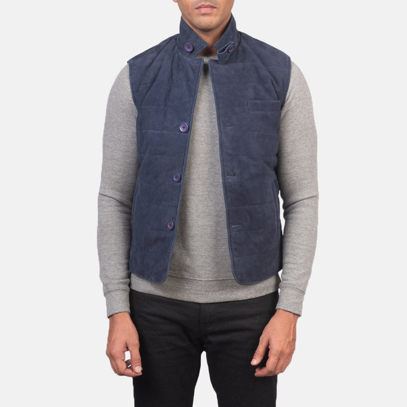 Tony أزرق Suede Vest رجالي