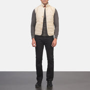 Men's Tony Off-White Suede Vest رجالي - Lateral Side Profile View Showing Sleeve Cut &amp; Athletic Taper Fit