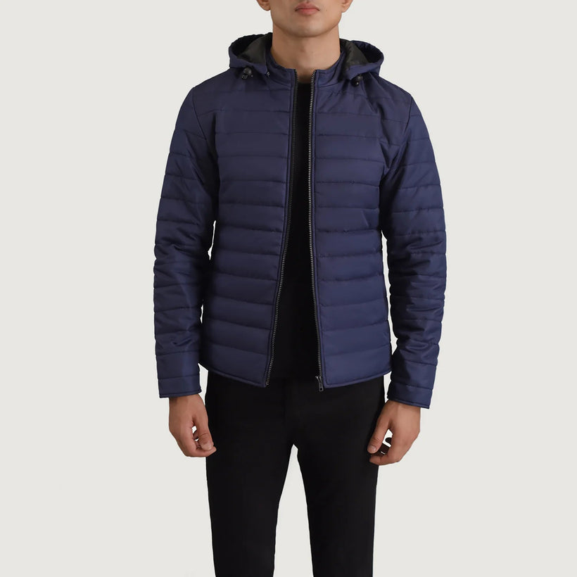Tyler أزرق Hooded Puffer جاكيت جلد رجالي
