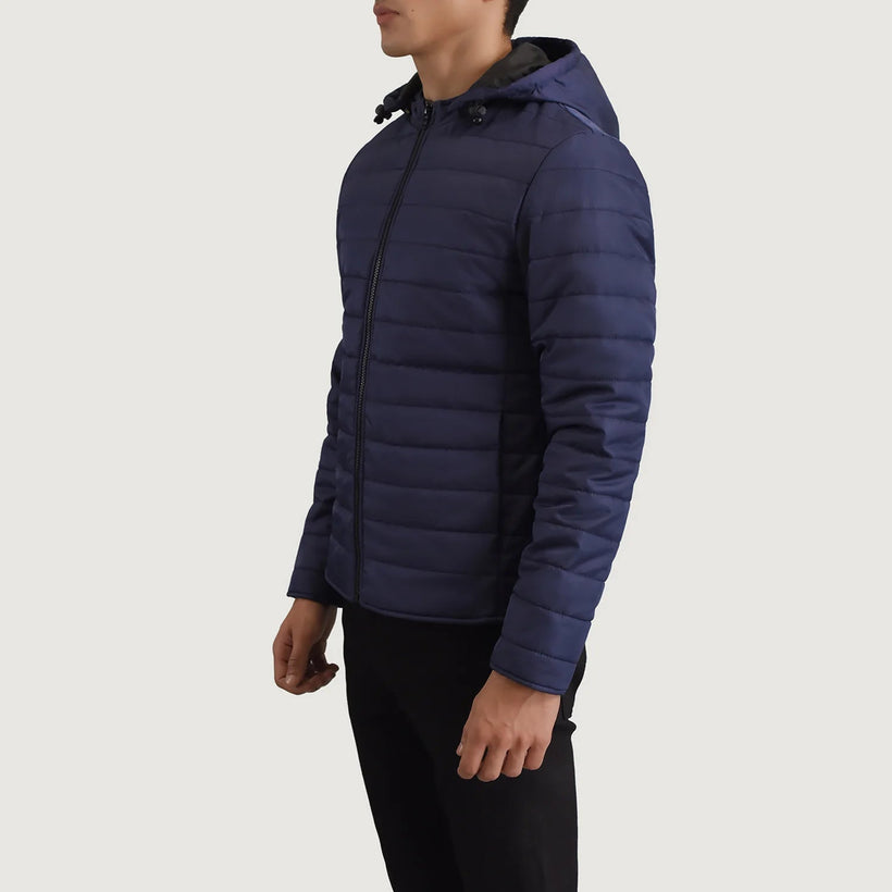 Tyler أزرق Hooded Puffer جاكيت جلد رجالي