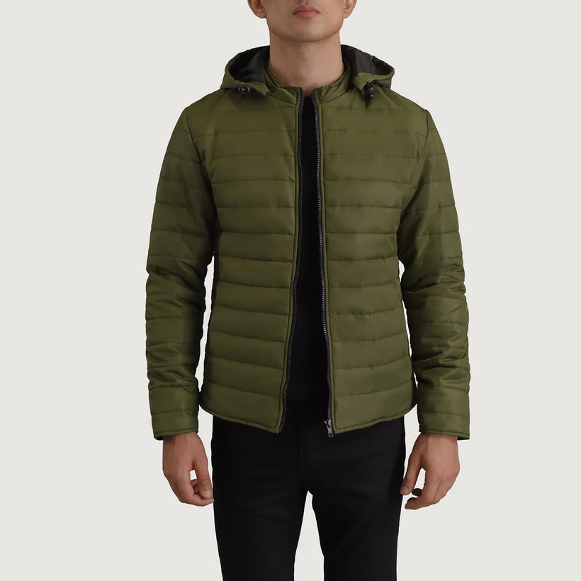 Tyler أخضر Hooded Puffer جاكيت جلد رجالي