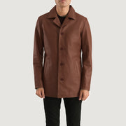 Urban Slate بني معطف جلد رجالي in Brown Cowhide Leather - Front Profile View &amp; Tailored Silhouette | Buy Online