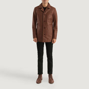 Urban Slate بني معطف جلد رجالي - Lateral Side Profile View Showing Sleeve Cut &amp; Athletic Taper Fit