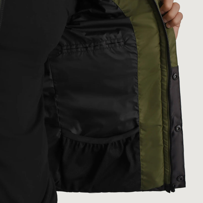Wayne أسود & أخضر Hooded Puffer جاكيت جلد رجالي