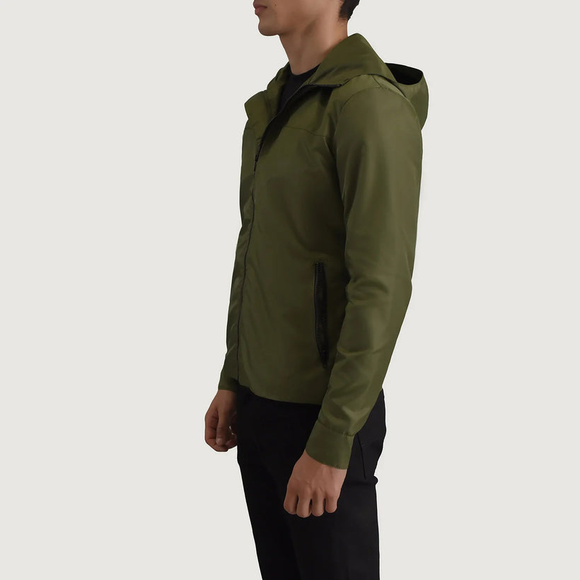Wesley أخضر Hooded Windbreaker جاكيت جلد رجالي
