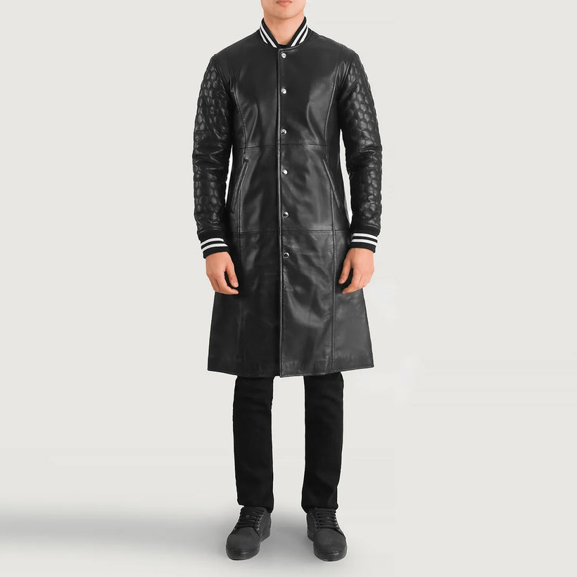 Wilde أسود Leather Varsity معطف جلد رجالي