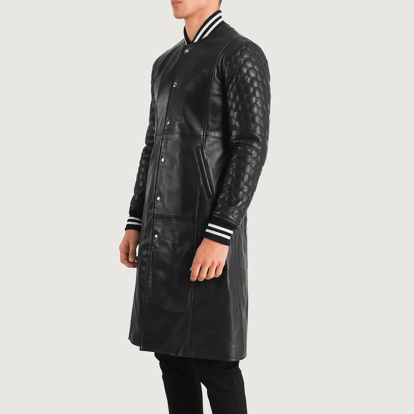 Wilde أسود Leather Varsity معطف جلد رجالي