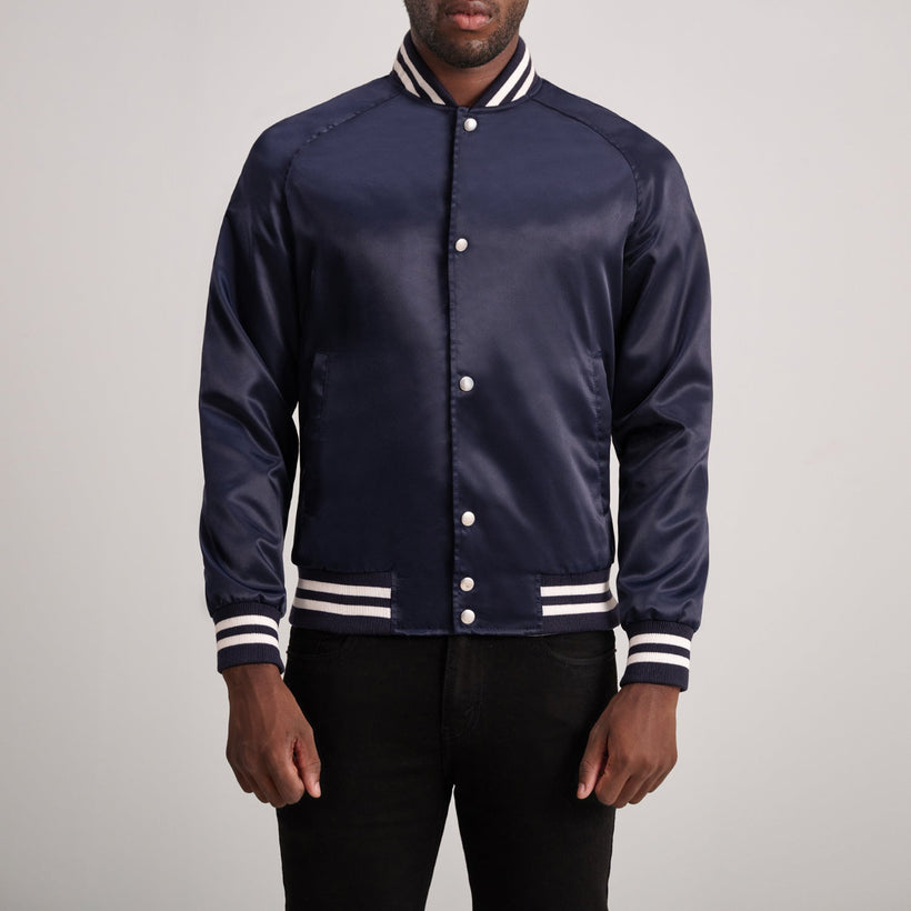 Xander أزرق Varsity جاكيت جلد رجالي
