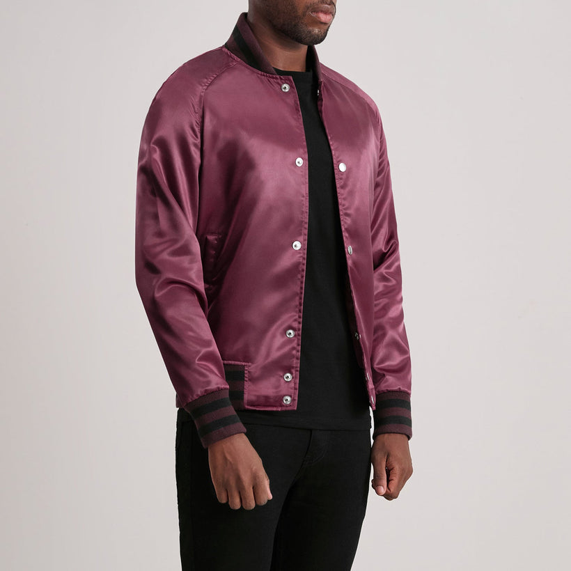 Xander عنابي Varsity جاكيت جلد رجالي