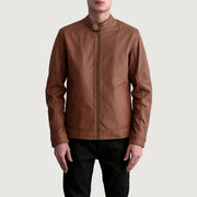 Zen Matte بني جاكيت بايكر جلد رجالي - Lateral Side Profile View Showing Sleeve Cut &amp; Athletic Taper Fit